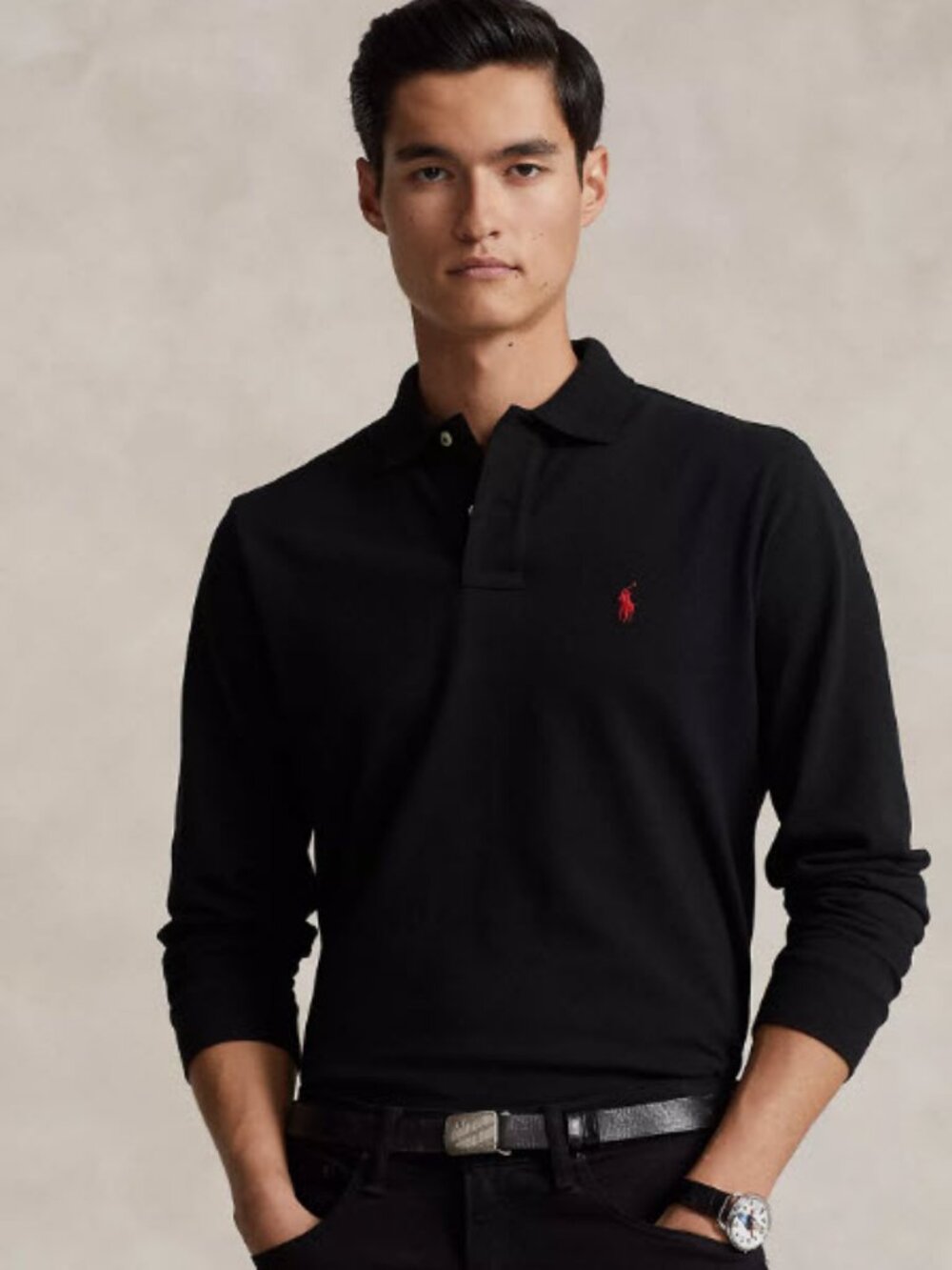 Polo by Ralph Lauren Long-Sleeve Polo, Classic Fit, Black, size XL